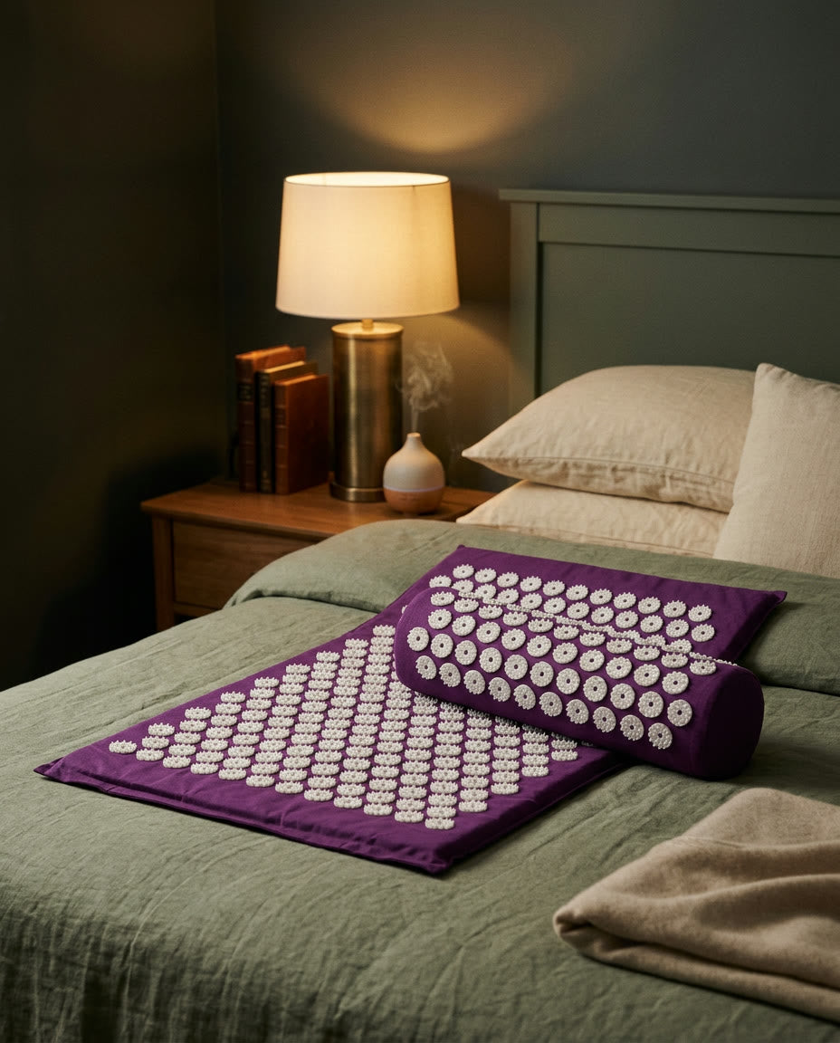 Esterilla de acupresión sobre la cama